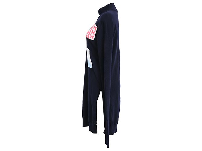 Jw Anderson Pullover mit Stehkragen aus marineblauer Wolle mit Häkelpatch - Ansicht 2