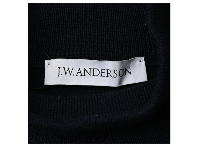 Jw Anderson Pullover mit Stehkragen aus marineblauer Wolle mit Häkelpatch - Ansicht 4