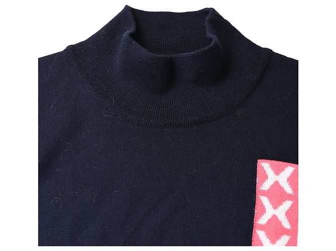 Jw Anderson Pullover mit Stehkragen aus marineblauer Wolle mit Häkelpatch - Ansicht 5