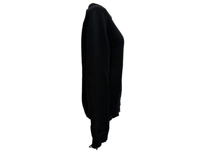 Saint Laurent Distressed Knitted Sweater in Black Cotton - view 2