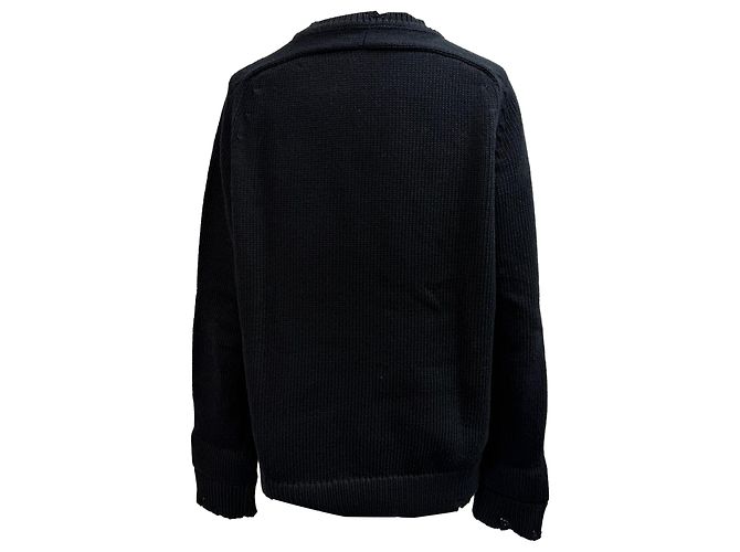 Saint Laurent Distressed Knitted Sweater in Black Cotton - view 3