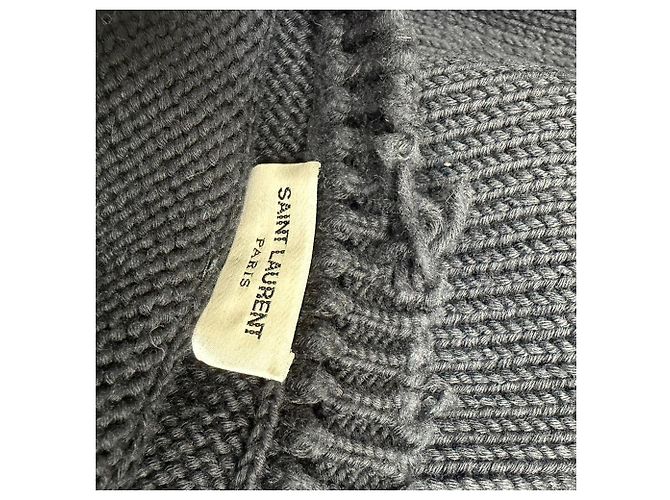 Saint Laurent Distressed Knitted Sweater in Black Cotton - view 4