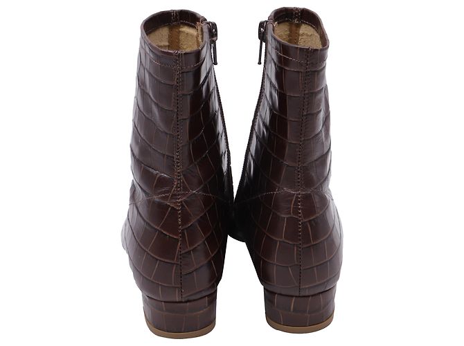 Botas de Tobillo de Cuero Marrón con Relieve de Cocodrilo By Far Castaño Roja - vista 5