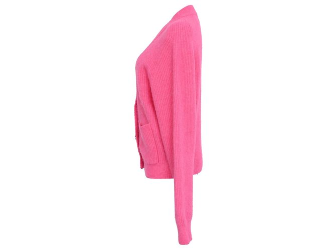 Ganni Strickjacke aus rosa Wolle mit Kristallknöpfen Pink - Ansicht 2