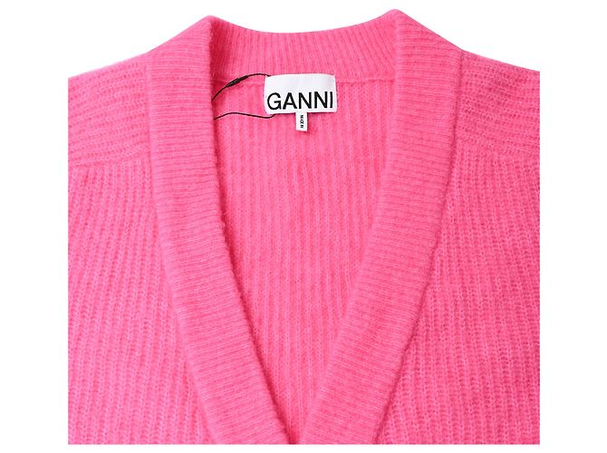 Ganni Strickjacke aus rosa Wolle mit Kristallknöpfen Pink - Ansicht 5