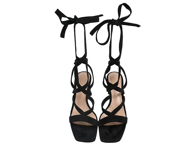 Sandali Janis Low Gianvito Rossi in Camoscio Nero - vista 5