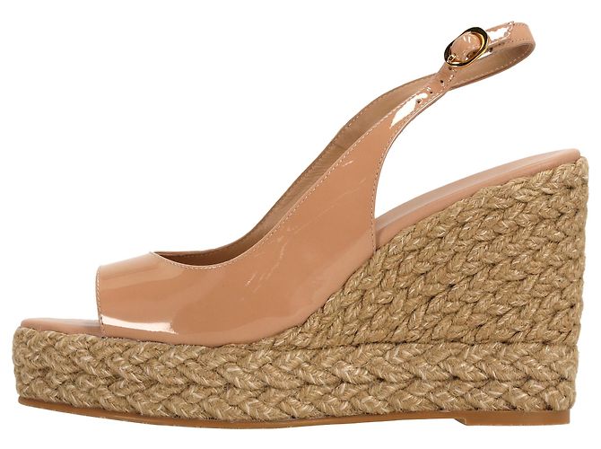 Stuart Weitzman Island Slingback Espadrille Sandalen aus beigem Lackleder - Ansicht 2
