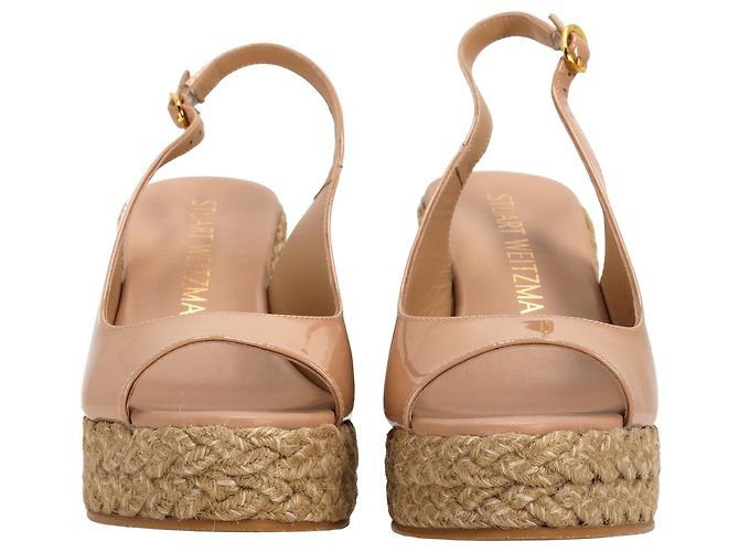Stuart Weitzman Island Slingback Espadrille Sandalen aus beigem Lackleder - Ansicht 4