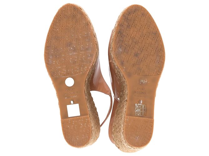 Stuart Weitzman Island Slingback Espadrille Sandalen aus beigem Lackleder - Ansicht 5