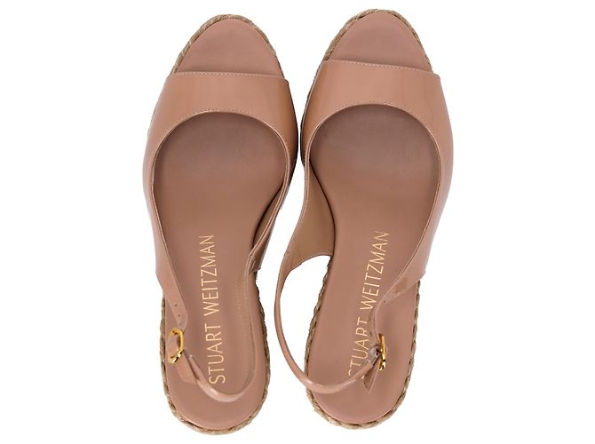 Stuart Weitzman Island Slingback Espadrille Sandalen aus beigem Lackleder - Ansicht 6