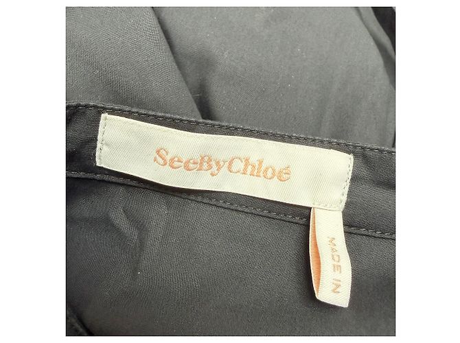 Abito camicia in popeline nero con bordi scallop See by Chloé - vista 4