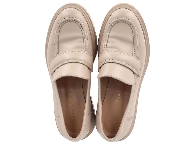Gianvito Rossi Platform Loafers  in Nude Leather Brown Flesh - view 3
