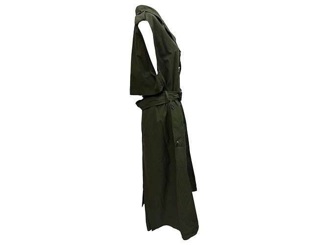 Abrigo trench sin mangas de doble botonadura Bottega Veneta en algodón oliva Verde Verde oliva - vista 2