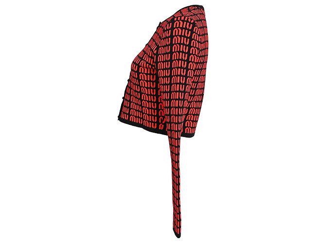 Miu Miu Logo All Over Cropped Cardigan in Rot und Schwarz aus Rayon - Ansicht 2