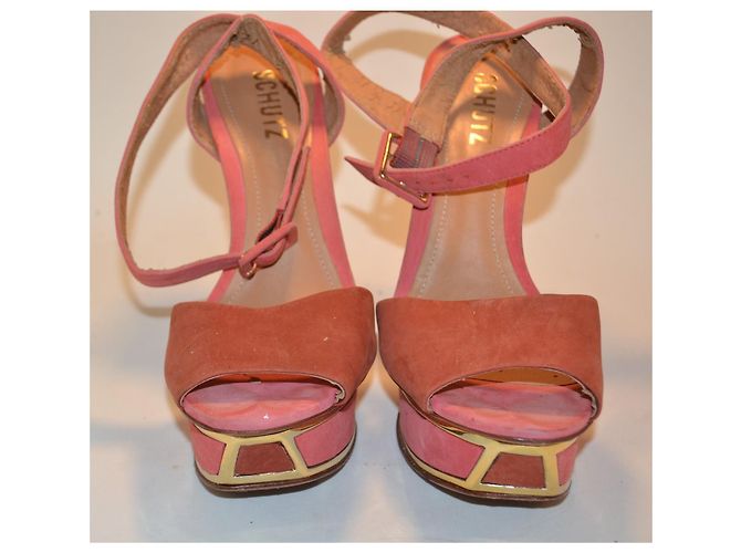 Sandali Schutz rosa e oro in pelle di cervo - vista 2