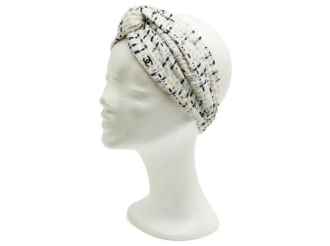 Set Chouchou Chanel Fascia per Capelli Tweed Bianco Nero CC Crudo - vista 2