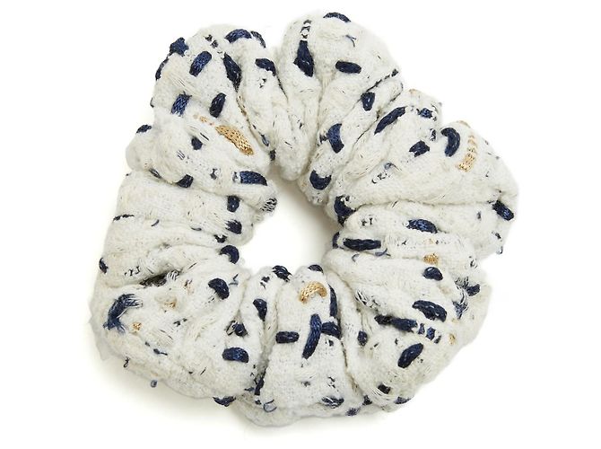 Set Chouchou Chanel Fascia per Capelli Tweed Bianco Nero CC Crudo - vista 3
