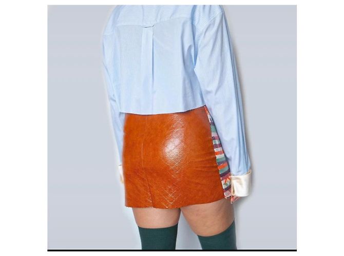 Autre Marque Kurze Wollrock mit geometrischem Muster Pink Rot Mehrfarben Beige Grün Orange - Ansicht 3
