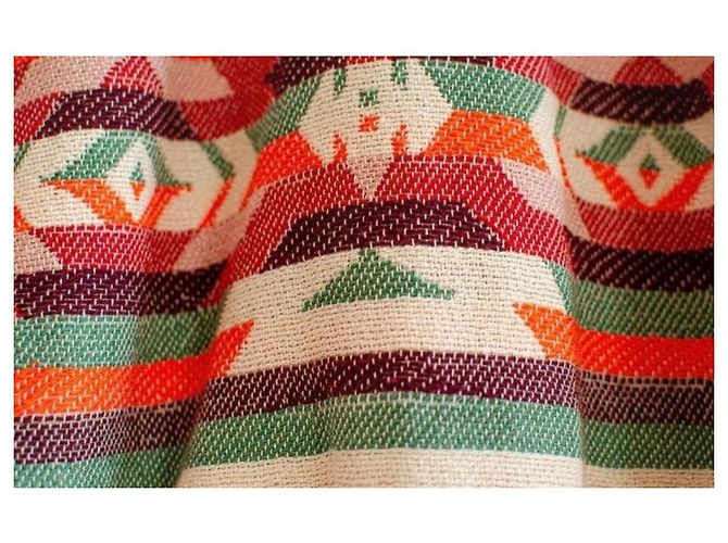 Autre Marque Kurze Wollrock mit geometrischem Muster Pink Rot Mehrfarben Beige Grün Orange - Ansicht 6