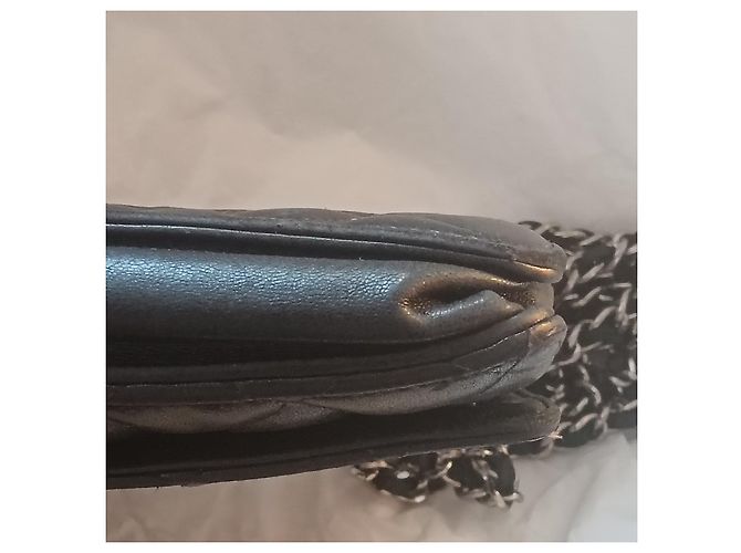 Wallet On Chain Cartera Chanel con cadena de piel de cordero negro - vista 15