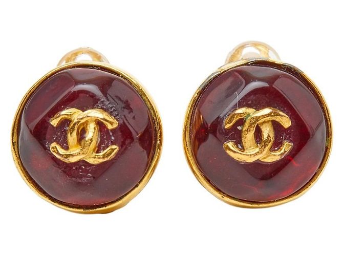 Brincos Chanel Coco Mark Gripoix Vermelho Dourado - vista 2