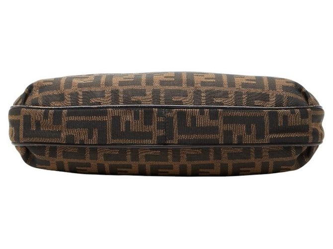 Borsa a tracolla in tela e pelle marrone Zucca di Fendi - vista 3