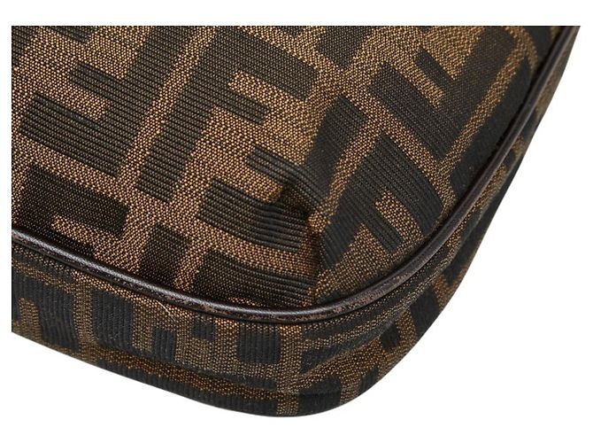Borsa a tracolla in tela e pelle marrone Zucca di Fendi - vista 4
