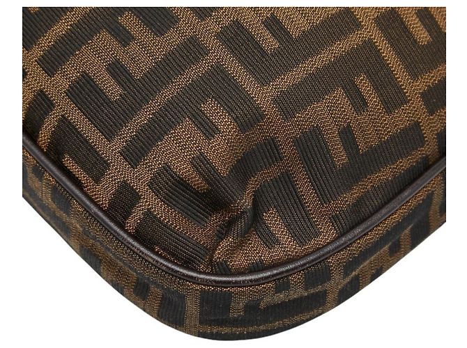 Borsa a tracolla in tela e pelle marrone Zucca di Fendi - vista 6