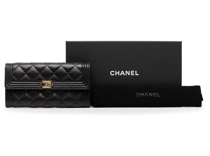 Portafoglio Lungo Boy Chanel in Pelle Caviar Nera Nero - vista 7