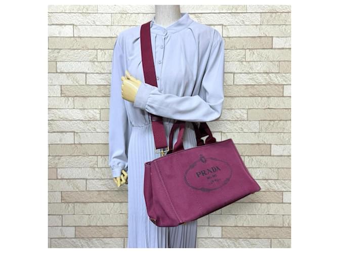 Borsa Prada Canapa Tote M Rosso - vista 2