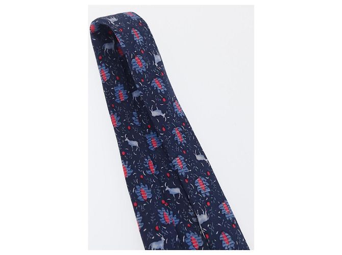 Hermès Corbata de Seda Azul HERMES Auth 174887 - vista 14