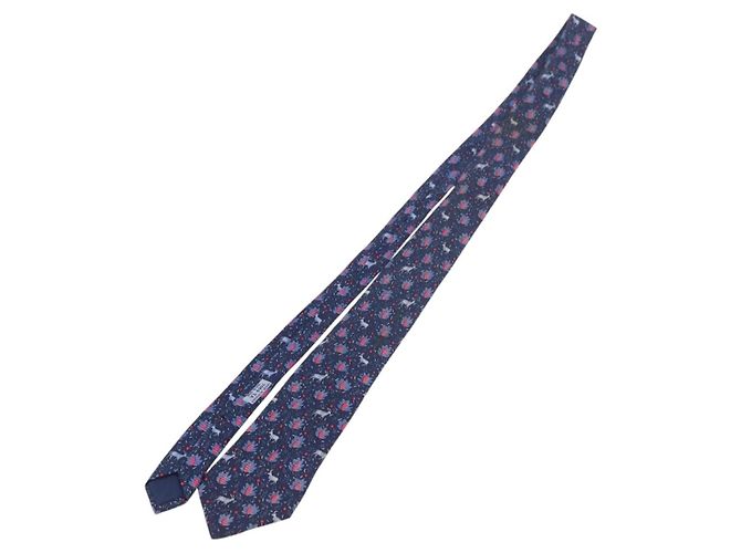 Hermès Corbata de Seda Azul HERMES Auth 174887 - vista 2
