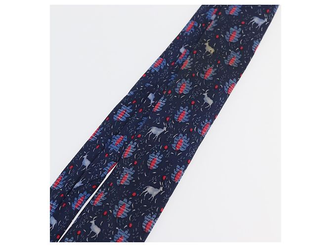 Hermès Corbata de Seda Azul HERMES Auth 174887 - vista 6