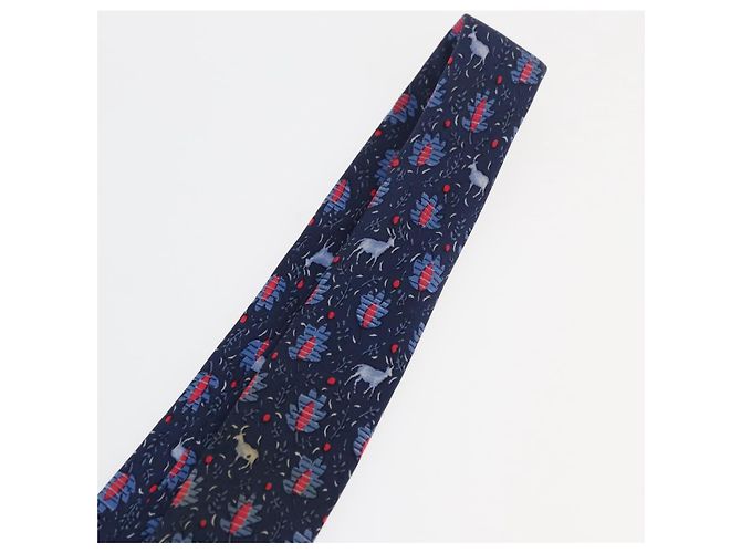 Hermès Corbata de Seda Azul HERMES Auth 174887 - vista 7