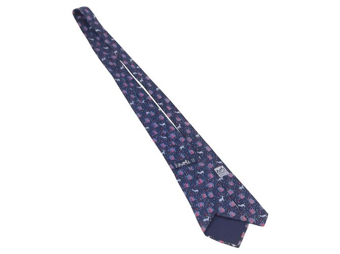 Hermès Corbata de Seda Azul HERMES Auth 174887 - vista 9