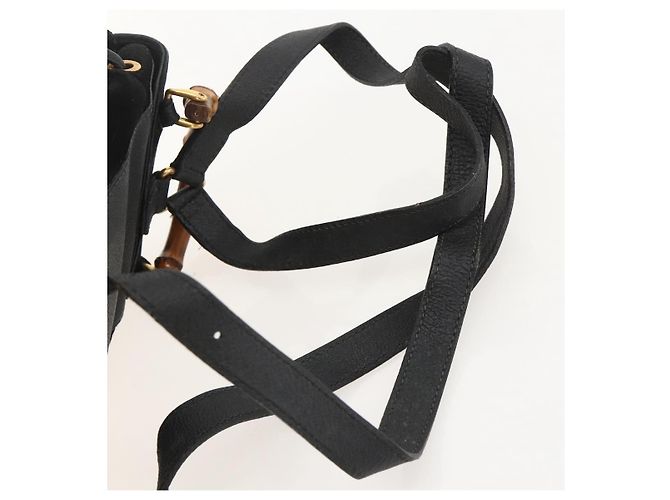 Bamboo Mochila de Bambú GUCCI Ante Negro Dorado 003 1998 0030 Auth YKZ1078 - vista 10