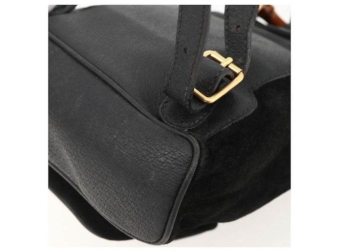 Bamboo Mochila de Bambú GUCCI Ante Negro Dorado 003 1998 0030 Auth YKZ1078 - vista 14