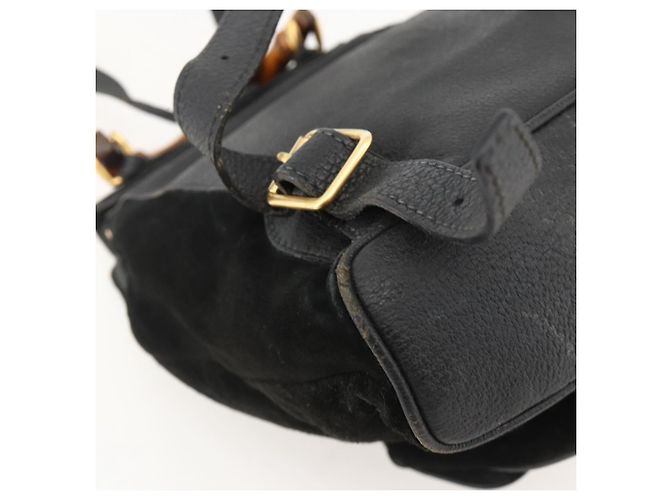 Bamboo Mochila de Bambú GUCCI Ante Negro Dorado 003 1998 0030 Auth YKZ1078 - vista 15