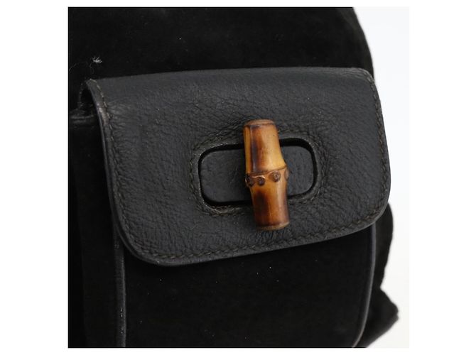 Bamboo Mochila de Bambú GUCCI Ante Negro Dorado 003 1998 0030 Auth YKZ1078 - vista 16