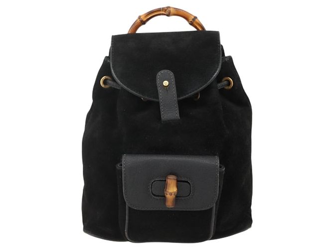 Bamboo Mochila de Bambú GUCCI Ante Negro Dorado 003 1998 0030 Auth YKZ1078 - vista 2