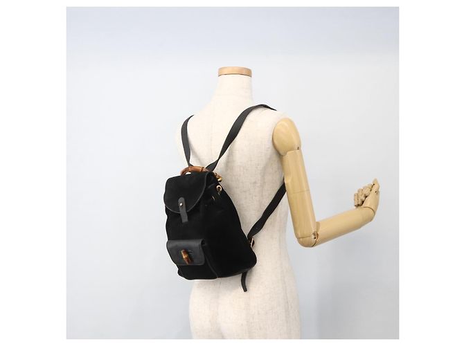 Bamboo Mochila de Bambú GUCCI Ante Negro Dorado 003 1998 0030 Auth YKZ1078 - vista 25