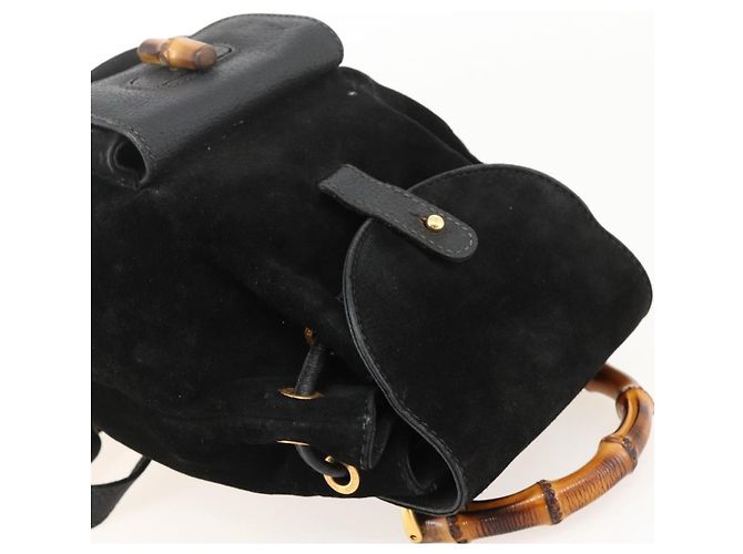 Bamboo Mochila de Bambú GUCCI Ante Negro Dorado 003 1998 0030 Auth YKZ1078 - vista 6