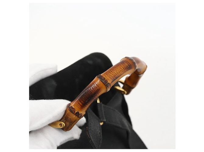 Bamboo Mochila de Bambú GUCCI Ante Negro Dorado 003 1998 0030 Auth YKZ1078 - vista 7