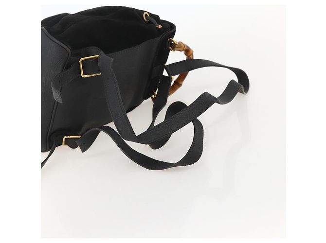 Bamboo Mochila de Bambú GUCCI Ante Negro Dorado 003 1998 0030 Auth YKZ1078 - vista 9