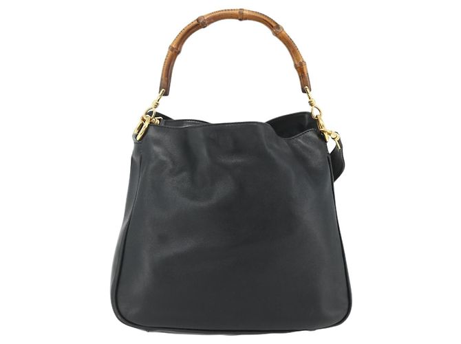 Borsa a Spalla in Pelle Gucci Bamboo 2way Nera Oro Auth 175954 Nero D'oro - vista 2