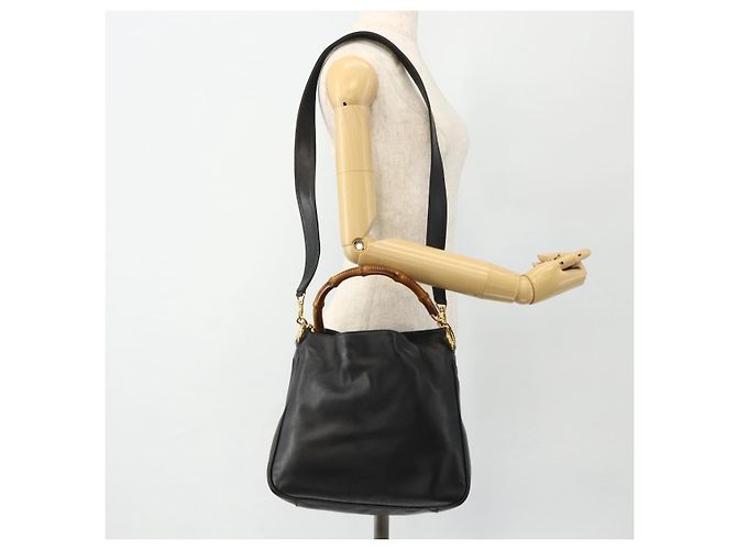 Borsa a Spalla in Pelle Gucci Bamboo 2way Nera Oro Auth 175954 Nero D'oro - vista 23