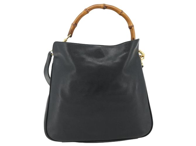 Borsa a Spalla in Pelle Gucci Bamboo 2way Nera Oro Auth 175954 Nero D'oro - vista 3