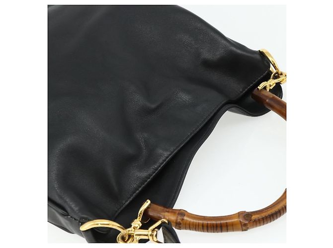 Borsa a Spalla in Pelle Gucci Bamboo 2way Nera Oro Auth 175954 Nero D'oro - vista 6