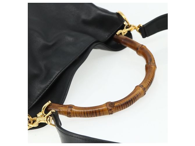 Borsa a Spalla in Pelle Gucci Bamboo 2way Nera Oro Auth 175954 Nero D'oro - vista 7