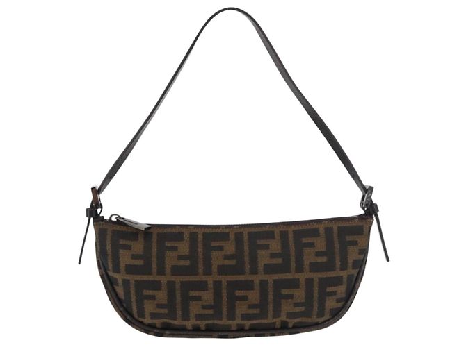 FENDI Zucca Canvas Accessory Pouch Brown Black Auth mr2395A - view 2
